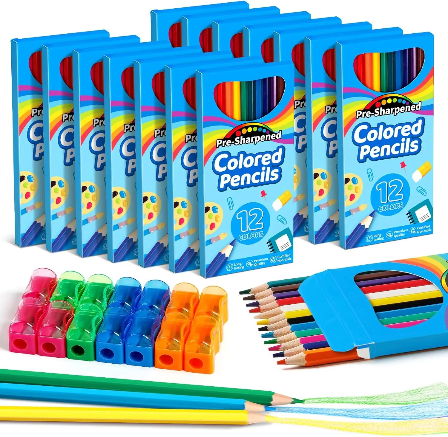168 Colored Pencils for Kids, 14 Packs of 12 Colors with Sharpener, Pre-sharpened, School Supplies
168 Colored Pencils for Kids, 14 Packs of 12 Colors with Sharpener, Pre-sharpened, School Supplies