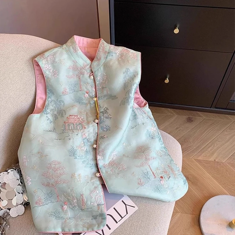 New Chinese Style Embroidered Pearl Button Stand Collar Vest for Women New High-end Celebrity Vest Trend
New Chinese Style Embroidered Pearl Button Stand Collar Vest for Women New High-end Celebrity Vest Trend