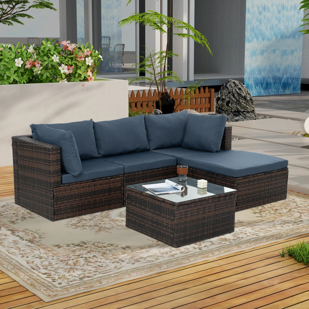 Outdoor Sectional Sofa 5 Piece Patio Furniture Sets With Single Sofa Ottoman 2 Corner Seat Sofa Coffee Table Sectional Sofa Set
Outdoor Sectional Sofa 5 Piece Patio Furniture Sets With Single Sofa Ottoman 2 Corner Seat Sofa Coffee Table Sectional Sofa Set
