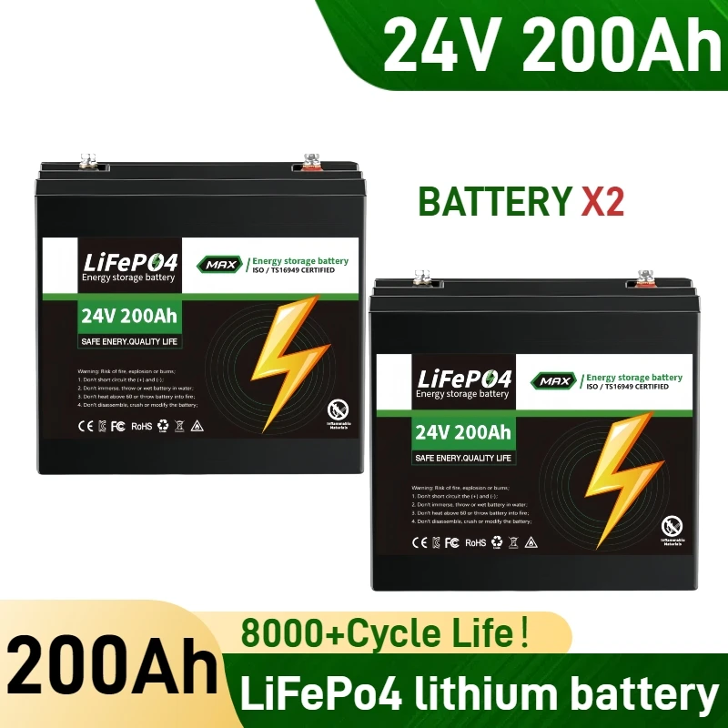 24V 200Ah Lifepo4 Rechargeable Battery Built-in 200A BMS Lithium Iron Phosphate Solar RV Campers Cell 8000+ Cycles life Tax Free
24V 200Ah Lifepo4 Rechargeable Battery Built-in 200A BMS Lithium Iron Phosphate Solar RV Campers Cell 8000+ Cycles life Tax Free