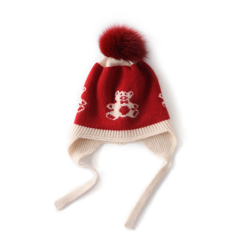 Autumn Winter New 100% Cashmere Children's Jacquard Bear Knitted Thickened Hat Cute Warm Wool Hat with Pom-Pom Ear Protection
Autumn Winter New 100% Cashmere Children's Jacquard Bear Knitted Thickened Hat Cute Warm Wool Hat with Pom-Pom Ear Protection