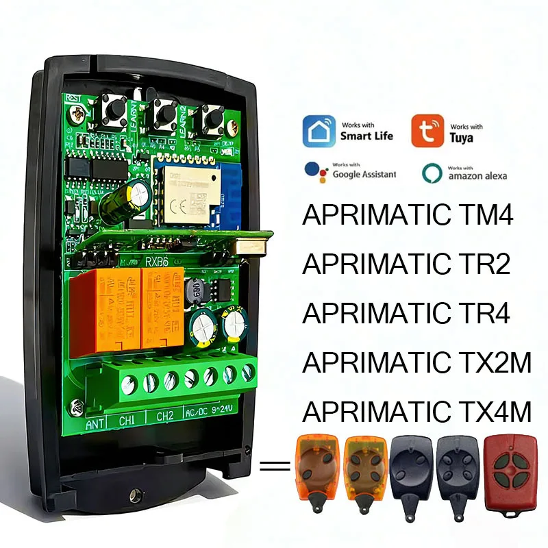 TUYA WIFL Переключатель приемника для APRIMATIC TM4 TR2 TR4 TX2M TX4M Пульт дистанционного управления устройством открывания гаражных ворот AC DC 7V-32V 85V-250V 433,92МГц
TUYA WIFL Переключатель приемника для APRIMATIC TM4 TR2 TR4 TX2M TX4M Пульт дистанционного управления устройством открывания гаражных ворот AC DC 7V-32V 85V-250V 433,92МГц