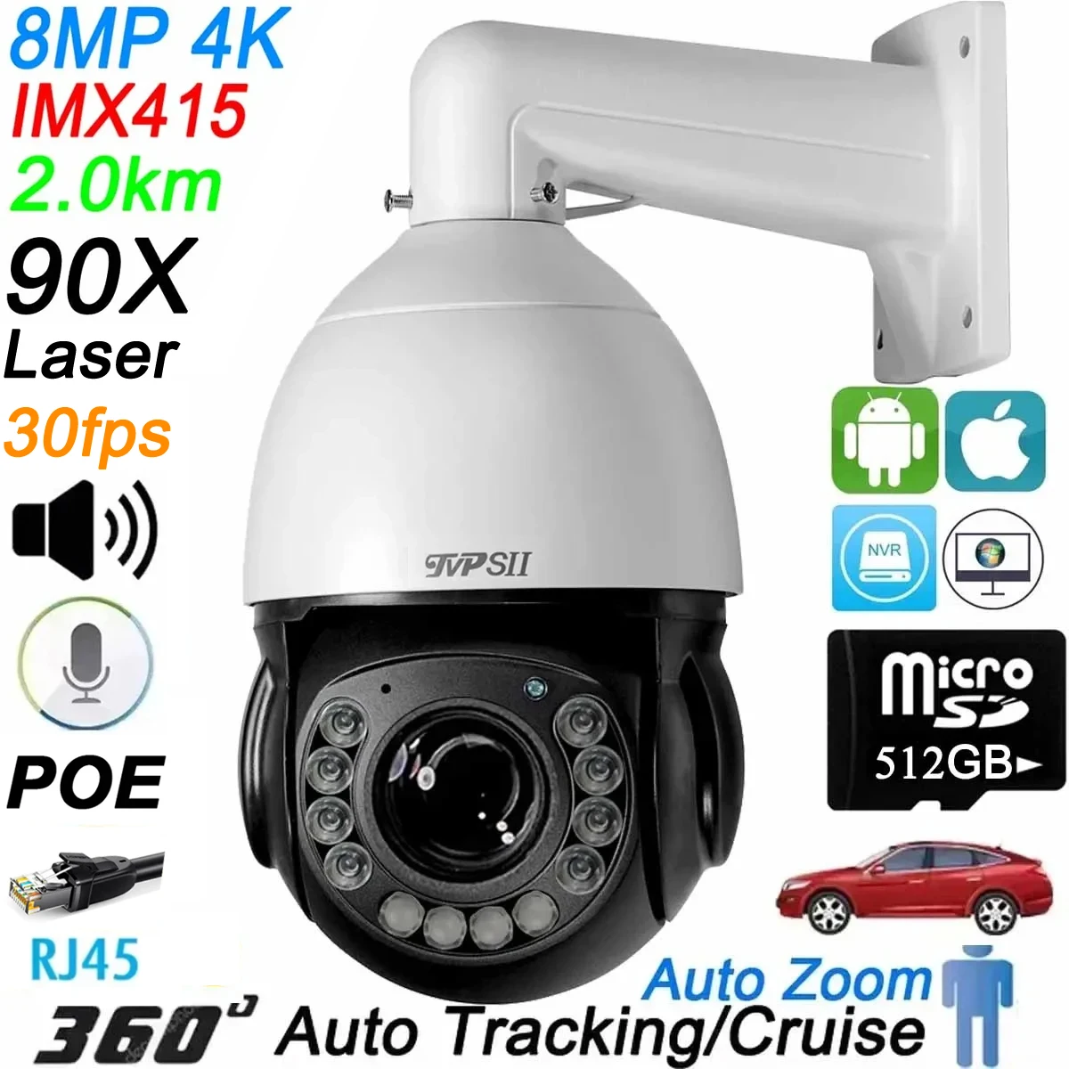 Hik Onvif Protocol Laser Infrared Metal Tracking 30fps 8MP 4K 90X 54X optical Zoom 360° Audio POE PTZ Speed Dome IP CCTV Camera
Hik Onvif Protocol Laser Infrared Metal Tracking 30fps 8MP 4K 90X 54X optical Zoom 360° Audio POE PTZ Speed Dome IP CCTV Camera