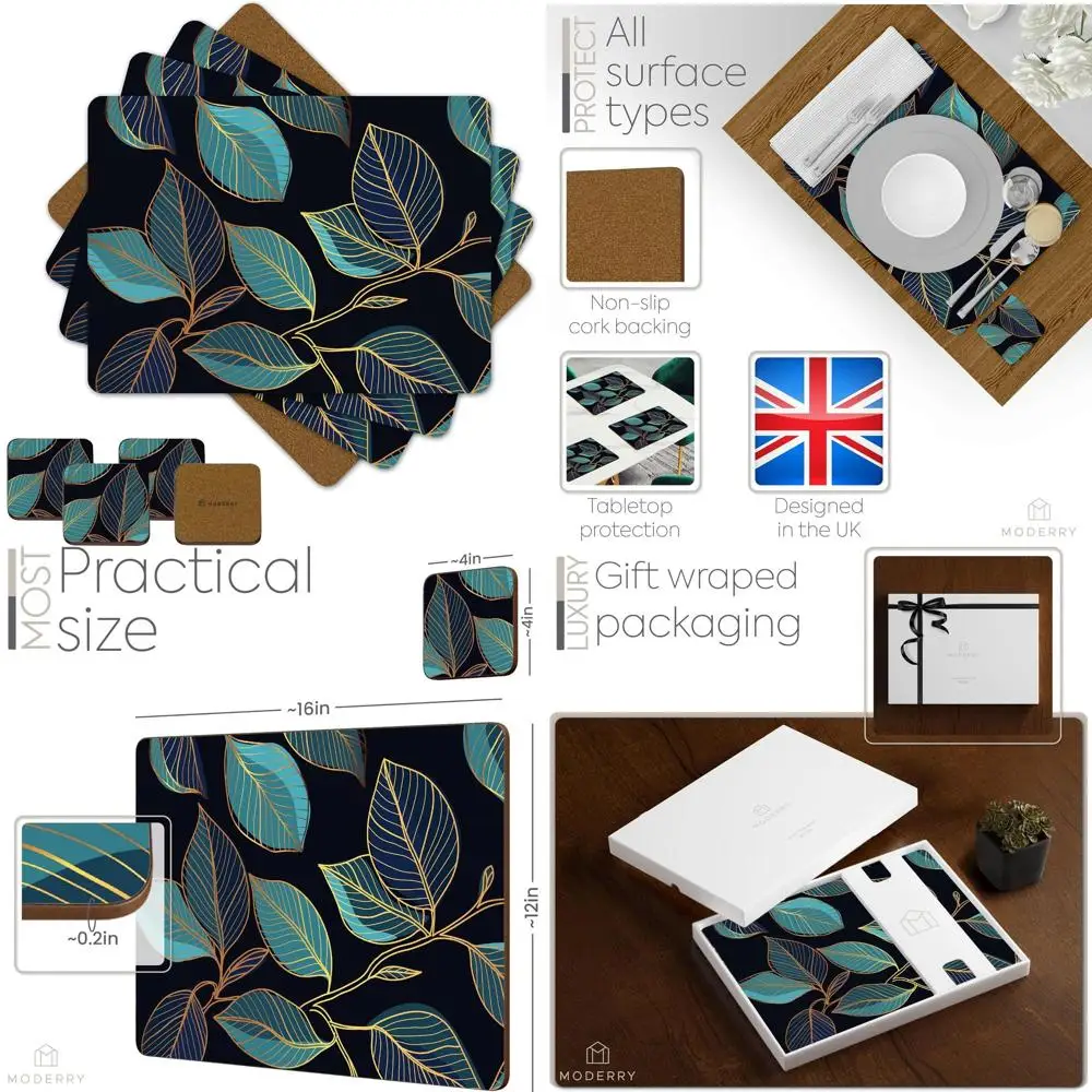 4-Piece Sage Green Marble Cork Placemat Set with Matching Drink Coasters, 16x12 inches, Heat Resistant for Dining Tables (Blue G
4-Piece Sage Green Marble Cork Placemat Set with Matching Drink Coasters, 16x12 inches, Heat Resistant for Dining Tables (Blue G