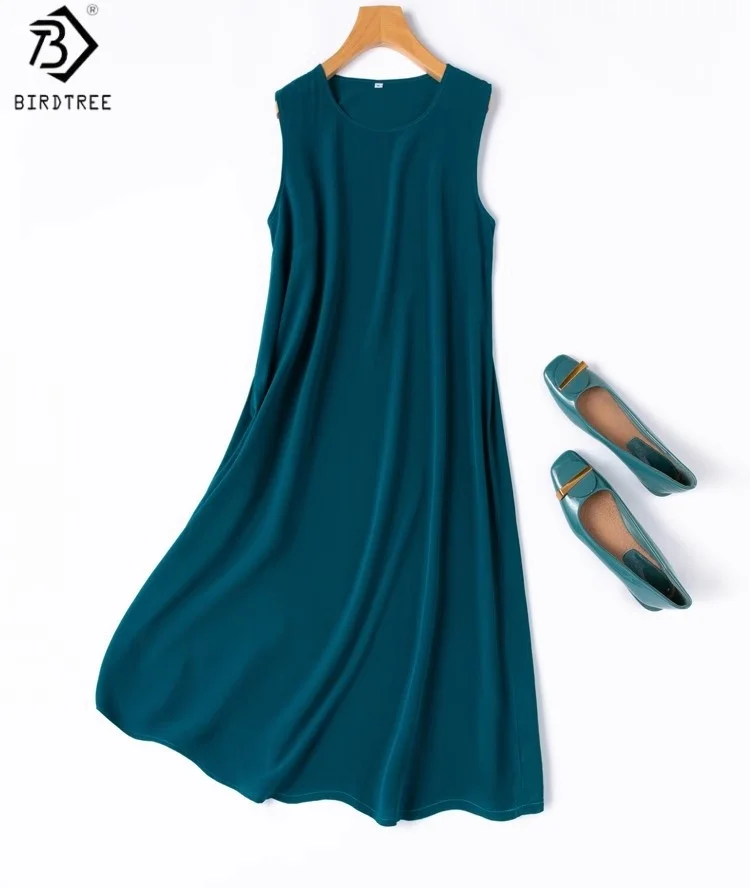 Birdtree Summer 100% Mulberry Silk Dress,Women Double Crepe Solid Color O-neck Sleeveless Elegant Skirt,2025 New D56432JF
Birdtree Summer 100% Mulberry Silk Dress,Women Double Crepe Solid Color O-neck Sleeveless Elegant Skirt,2025 New D56432JF