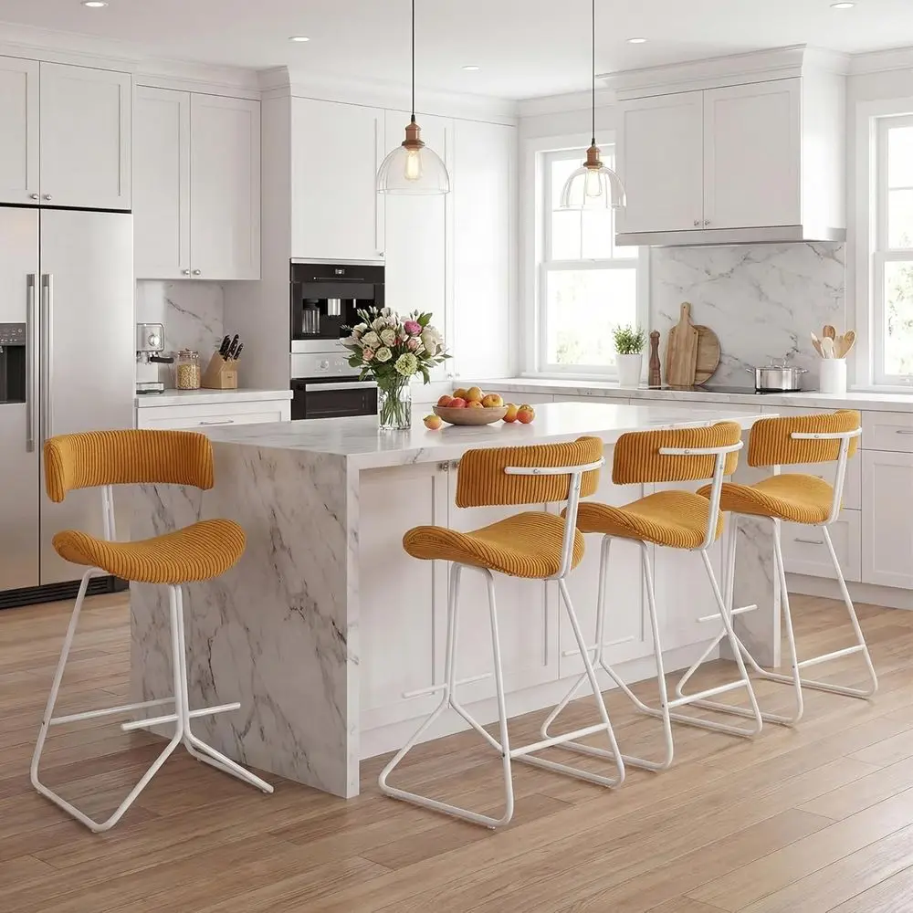 Set of 4 Fabric-Covered Arm Chairs, 25 Counter Height, Metal Legs & Footrest, Modern Barstools for Kitchen Island, Home Bars, Pu
Set of 4 Fabric-Covered Arm Chairs, 25 Counter Height, Metal Legs & Footrest, Modern Barstools for Kitchen Island, Home Bars, Pu