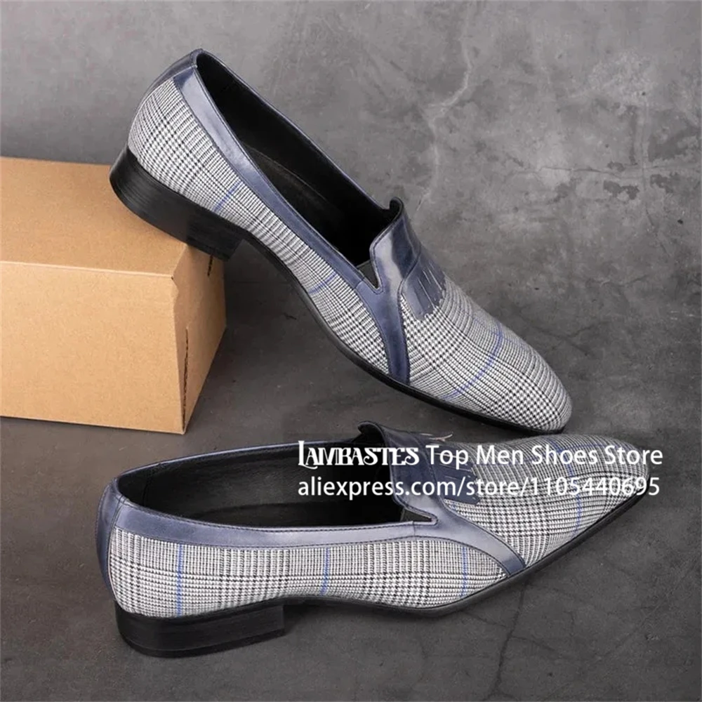 Men's Houndstooth Patchwork Dress Shoes Slip on Business Casual Leather Shoes Smooth Leather Fringe Loafers British Style Shoes
Men's Houndstooth Patchwork Dress Shoes Slip on Business Casual Leather Shoes Smooth Leather Fringe Loafers British Style Shoes