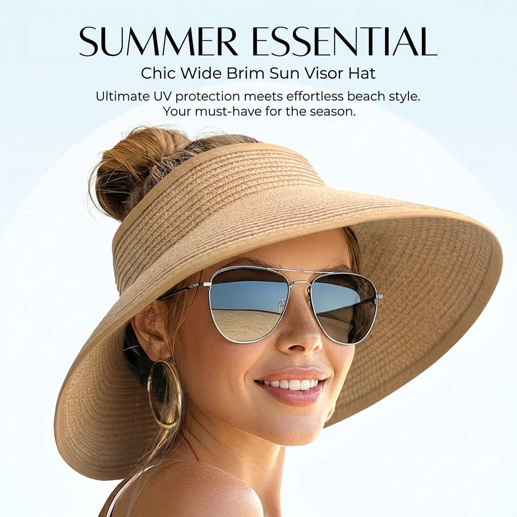 Wide Brim Sun Visor Hat for Women, Foldable Straw UV Protection Hat, Adjustable Open-Top Beach Hat for Summer, Outdoor & Travel
Wide Brim Sun Visor Hat for Women, Foldable Straw UV Protection Hat, Adjustable Open-Top Beach Hat for Summer, Outdoor & Travel