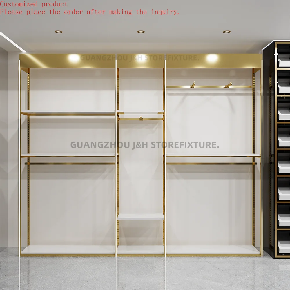 Stainless Steel Texture Clothes Shop Display Rack Custom Logo Metal Clothes Hanging Shelves Stand for Man Shop
Stainless Steel Texture Clothes Shop Display Rack Custom Logo Metal Clothes Hanging Shelves Stand for Man Shop