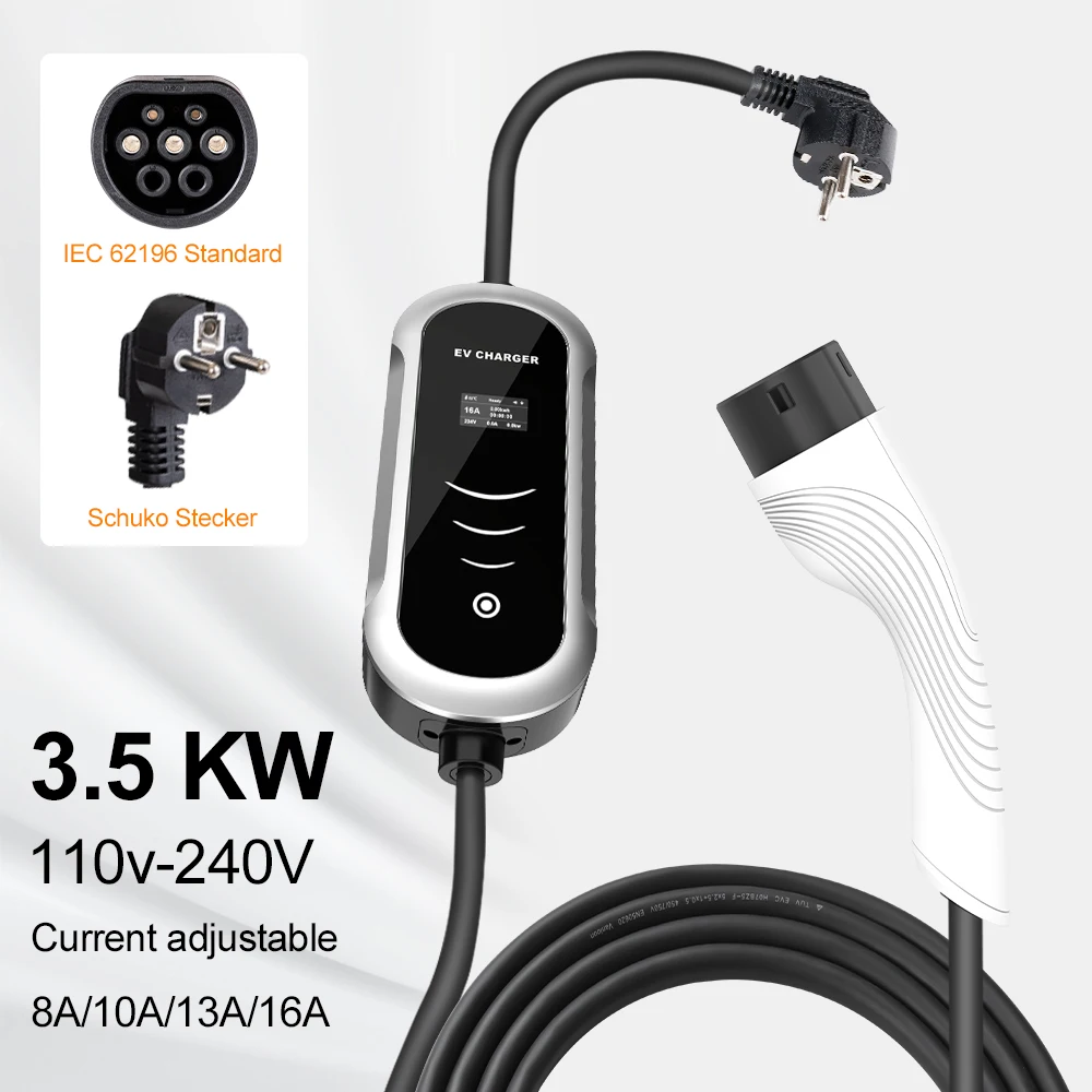 Portable EV Charger Type2 IEC62196-2 16A EVSE Charging Cable Type1 SAE J1772 EU Plug Controller Wallbox for Electric Vehicle Car
Portable EV Charger Type2 IEC62196-2 16A EVSE Charging Cable Type1 SAE J1772 EU Plug Controller Wallbox for Electric Vehicle Car