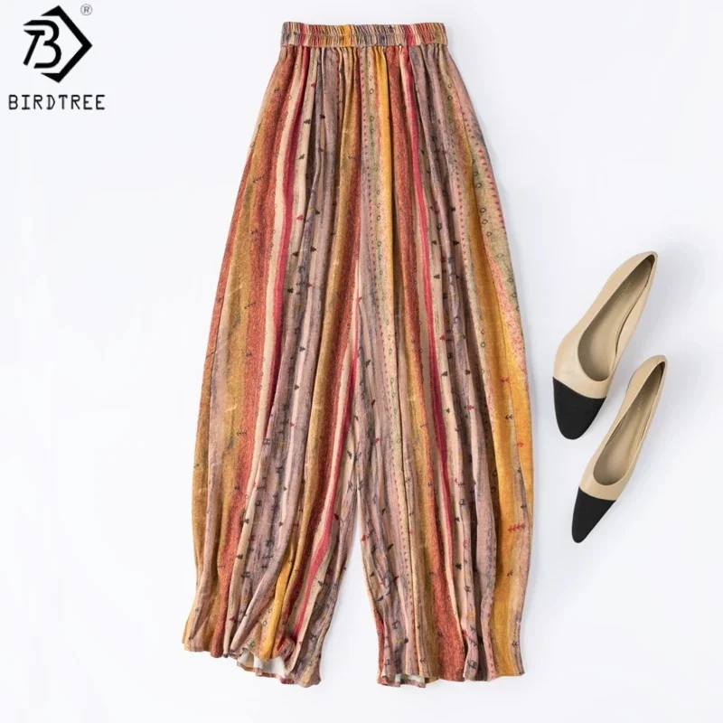 Birdtree, 100% Real Silk Lantern Pants, Women Jacquard Spun Silk Stripe Loose Trousers, Elastic Waist, 2026 Summer New P65025JF
Birdtree, 100% Real Silk Lantern Pants, Women Jacquard Spun Silk Stripe Loose Trousers, Elastic Waist, 2026 Summer New P65025JF