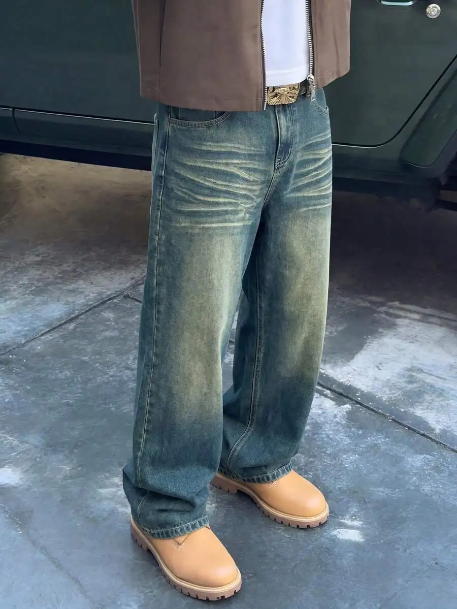 Men’s Retro Y2K Wide-Leg Straight Fit Washed Denim Jeans, Loose Vintage Streetwear Style For Him
Men’s Retro Y2K Wide-Leg Straight Fit Washed Denim Jeans, Loose Vintage Streetwear Style For Him