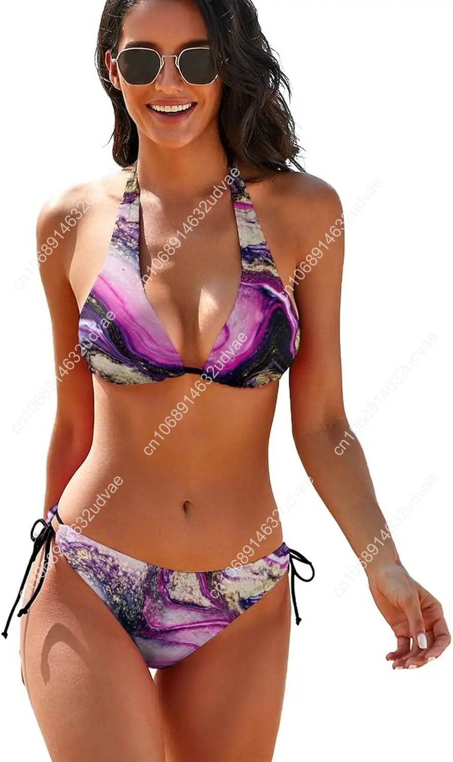 Tie Side Bottom Halter Padded Top Bikini Sets Marble Print Triangle Swimsuit for Women
Tie Side Bottom Halter Padded Top Bikini Sets Marble Print Triangle Swimsuit for Women