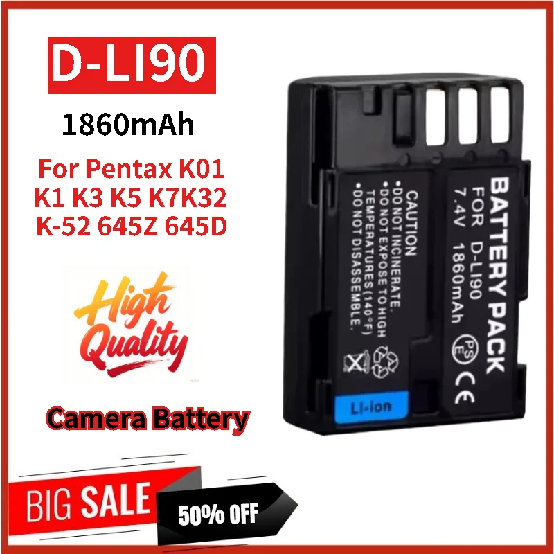 High Quality D-LI90 Camera Battery 7.4V 1860mAh for Pentax K01 K1 K3 K5 K7 K32 K-52 645Z 645D Brand New Replacement Battery
High Quality D-LI90 Camera Battery 7.4V 1860mAh for Pentax K01 K1 K3 K5 K7 K32 K-52 645Z 645D Brand New Replacement Battery