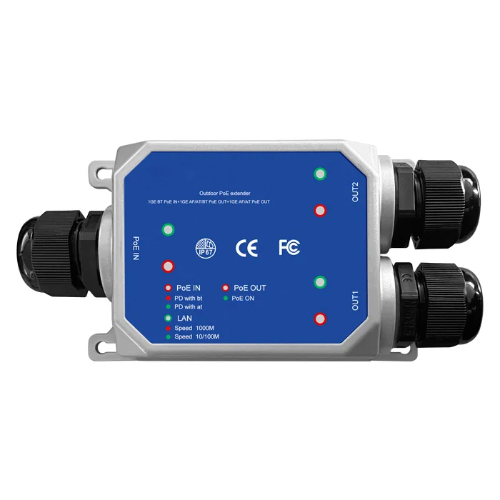 IP67 Outdoor Waterproof 2 Ports 10/100/1000G POE Repeater 1 in 2 Out POE Extender BT 90W
IP67 Outdoor Waterproof 2 Ports 10/100/1000G POE Repeater 1 in 2 Out POE Extender BT 90W