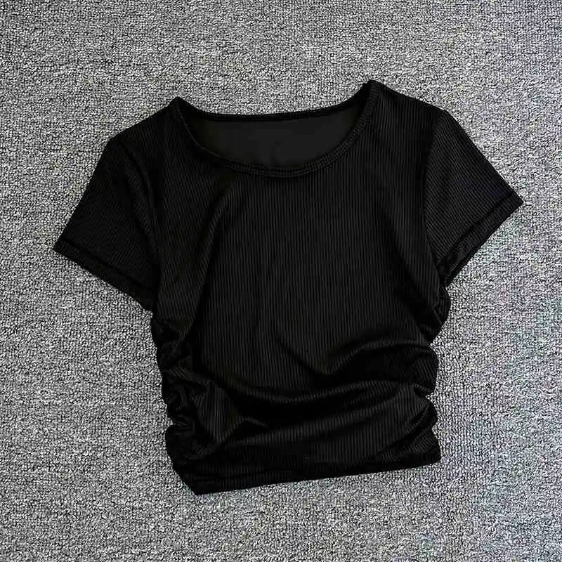 Ribbed high-elasticity sports short-sleeved round-neck breathable quick-drying yoga T-shirt for running fitness top wrinkled sli
Ribbed high-elasticity sports short-sleeved round-neck breathable quick-drying yoga T-shirt for running fitness top wrinkled sli
