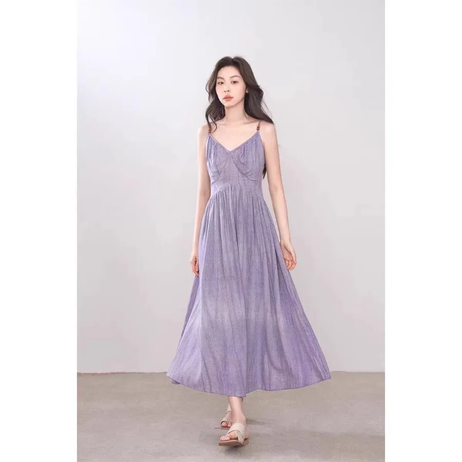 【New style】Faselot French retro purple suspender dress, women's summer waist slimming long dress, seaside vacation beach dress
【New style】Faselot French retro purple suspender dress, women's summer waist slimming long dress, seaside vacation beach dress
