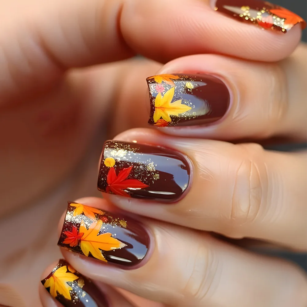 24 Pcs Yellow Maple Leaf Glitter Press on Nails To Stick Retro Nail Tips Short Square Stick-on Nails Cheap Aesthetic Fake Nails
24 Pcs Yellow Maple Leaf Glitter Press on Nails To Stick Retro Nail Tips Short Square Stick-on Nails Cheap Aesthetic Fake Nails