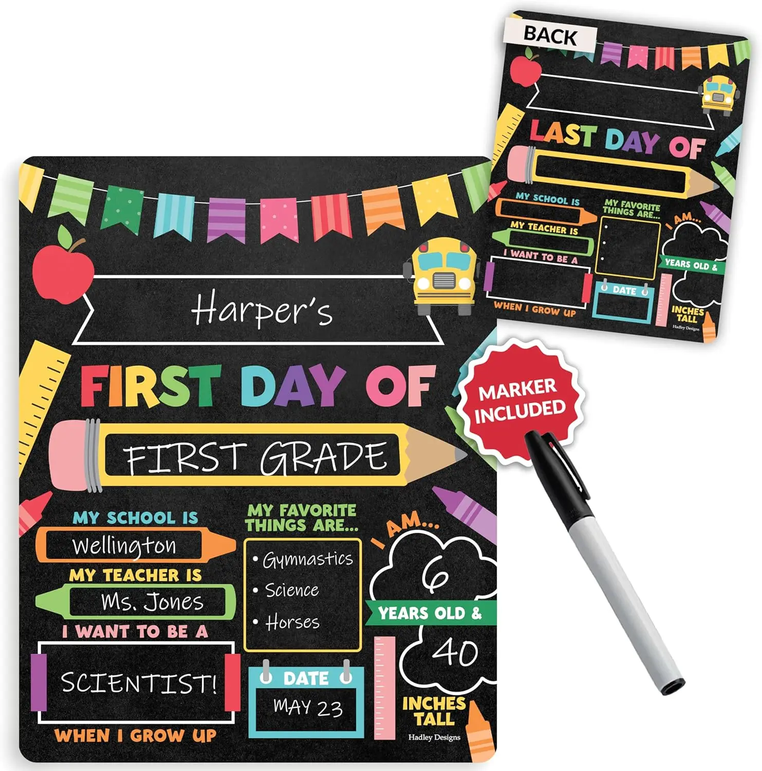 11x14 First Day of School Sign with Markers, Reusable Photo Prop for Kids, Back to School Chalkboard Board
11x14 First Day of School Sign with Markers, Reusable Photo Prop for Kids, Back to School Chalkboard Board