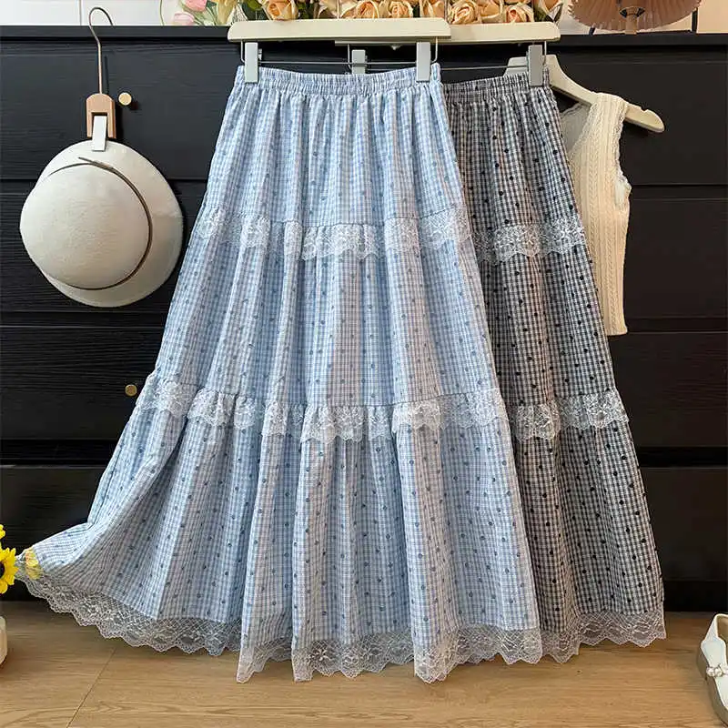 Sweet Lace Patchwork Plaid Skirt for Women Summer High Waist A-Line Cake Skirts Lady Polka Dot Slim Long Skirt
Sweet Lace Patchwork Plaid Skirt for Women Summer High Waist A-Line Cake Skirts Lady Polka Dot Slim Long Skirt