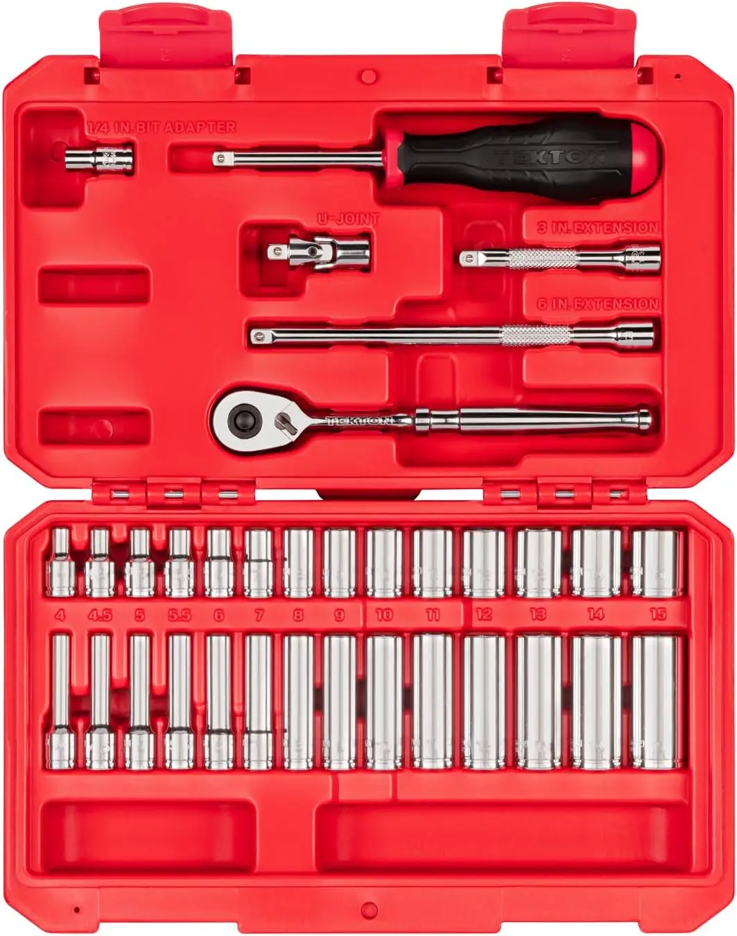 34-Piece 1/4 Inch Drive Socket Set with Ratchet, 4-15 mm, Case Included
34-Piece 1/4 Inch Drive Socket Set with Ratchet, 4-15 mm, Case Included
