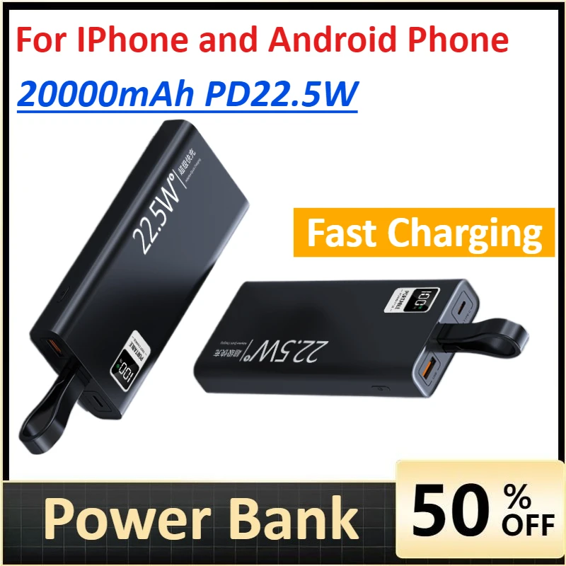 New Detachable Built-in Cable Power Bank 20000mAh PD22.5W Fast Charging for IPhone and Android Phone
New Detachable Built-in Cable Power Bank 20000mAh PD22.5W Fast Charging for IPhone and Android Phone