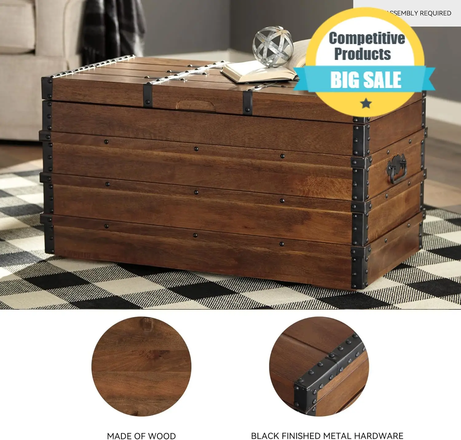 Durable Kettleby Wooden Storage Box Trunk, Vintage‑Style Coffee Table With Hinged Top And Hidden Storage, Wood Construction With
Durable Kettleby Wooden Storage Box Trunk, Vintage‑Style Coffee Table With Hinged Top And Hidden Storage, Wood Construction With