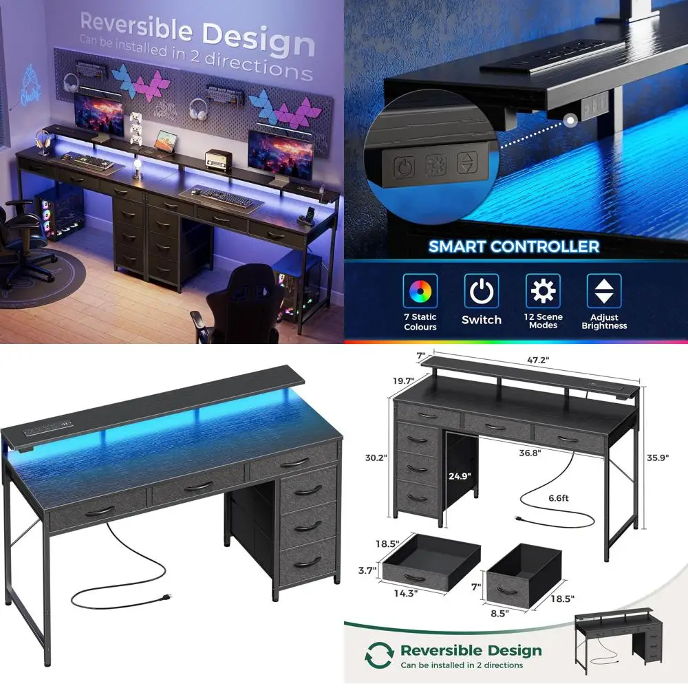 Игровой стол с LED-подсветкой, 47 дюймов, 6 ящиков, порты USB-C и местом для хранения для домашнего офиса или кабинета
Игровой стол с LED-подсветкой, 47 дюймов, 6 ящиков, порты USB-C и местом для хранения для домашнего офиса или кабинета