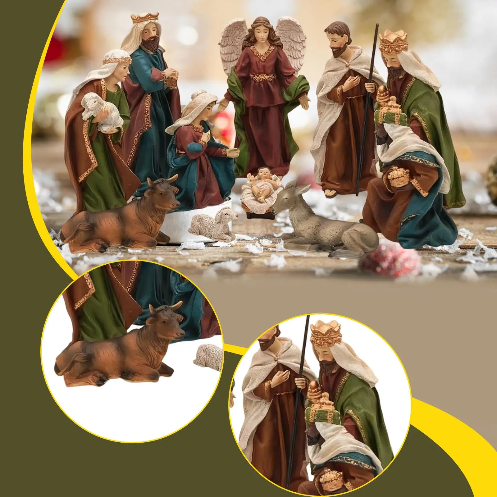 Рождественская Рождественская сцена, статуя из смолы, набор декоративных фигурок, коллекционное украшение для дома, праздничный стол, центральная часть
Рождественская Рождественская сцена, статуя из смолы, набор декоративных фигурок, коллекционное украшение для дома, праздничный стол, центральная часть