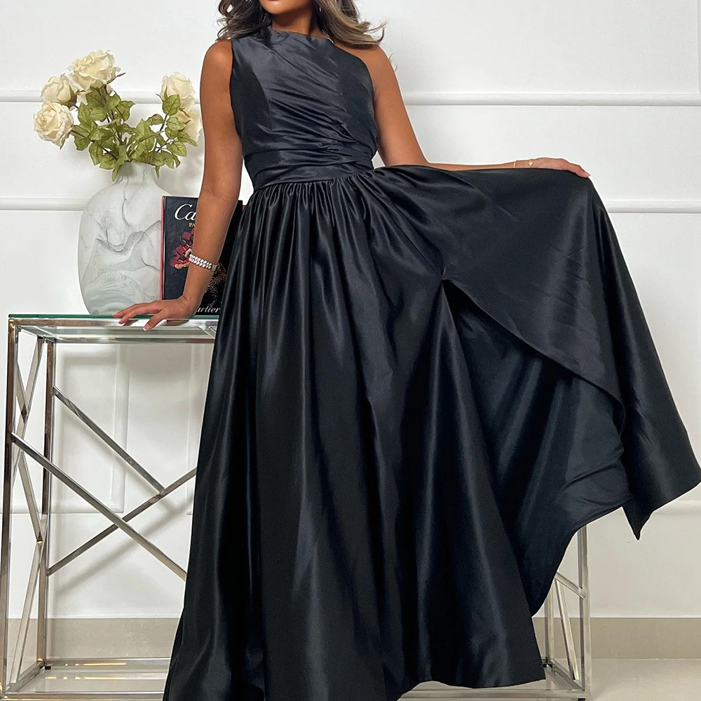 Customized Satin A-Line One Shoulder Evening Dress Side Slit Floor Length Sleeveless Black Panel Train Vestidos para m
Customized Satin A-Line One Shoulder Evening Dress Side Slit Floor Length Sleeveless Black Panel Train Vestidos para m