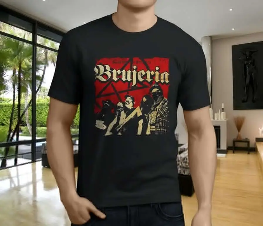 Горячая новинка, Мужская черная футболка BRUJERIA с металлическим ремешком, размер S-3XL
Горячая новинка, Мужская черная футболка BRUJERIA с металлическим ремешком, размер S-3XL