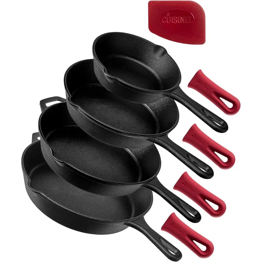 Cast Iron Skillets Set 4Piece Chef Pans Kit with 6 + 8 + 10 + 12 Inch Sizes and 4 Silicone Grip Handle Holders PreSeasoned Oven
Cast Iron Skillets Set 4Piece Chef Pans Kit with 6 + 8 + 10 + 12 Inch Sizes and 4 Silicone Grip Handle Holders PreSeasoned Oven