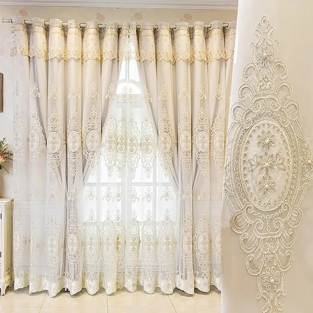 1 Pair 3D Flower Embroidered Curtains for Bedroom Double Layer Curtains with Valances Living Room Beige 52x84 Inch
1 Pair 3D Flower Embroidered Curtains for Bedroom Double Layer Curtains with Valances Living Room Beige 52x84 Inch