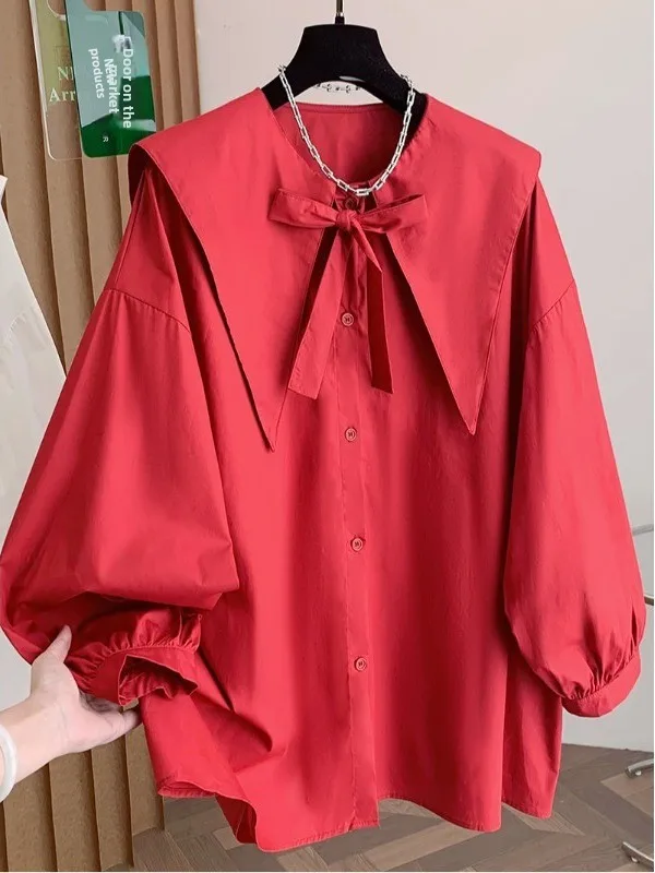Trendy Red arp Collar Bow Tie irt Women's Spring Autumn Loose Versatile Doll irt Top French Sle Long Sve Regular Fit
Trendy Red arp Collar Bow Tie irt Women's Spring Autumn Loose Versatile Doll irt Top French Sle Long Sve Regular Fit