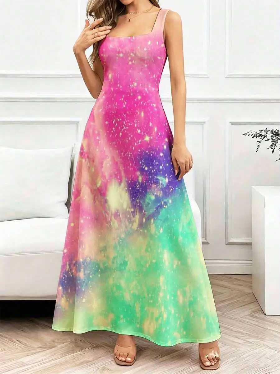 Square Neck Galaxy Print Maxi Dress Colorful Gradient Flowy Flare Casual
Square Neck Galaxy Print Maxi Dress Colorful Gradient Flowy Flare Casual
