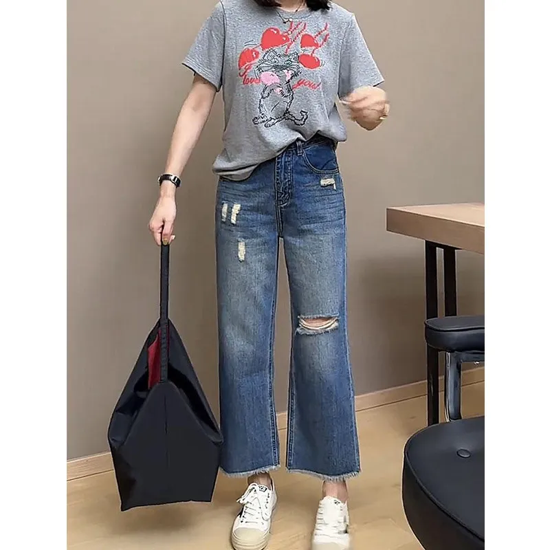 New Comfortable Summer High Waist Jeans Thin Breathable Slimming Loose Nine Hole Large Size Women's Denim Pants Straight Leg
New Comfortable Summer High Waist Jeans Thin Breathable Slimming Loose Nine Hole Large Size Women's Denim Pants Straight Leg
