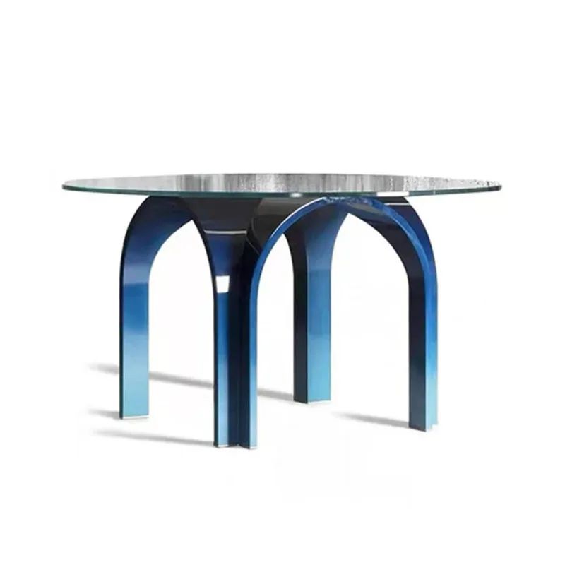 Modern designer arch bridge glass multi-person dining table, creative special-shaped desk round table
Modern designer arch bridge glass multi-person dining table, creative special-shaped desk round table