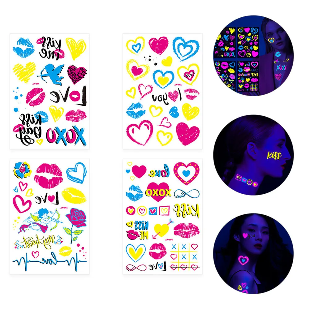 4 Sheets Fluorescent Heart Temporary Tattoos Realistic Body Stickers Glow Transfer Safe Skin Friendly Fake Nail
4 Sheets Fluorescent Heart Temporary Tattoos Realistic Body Stickers Glow Transfer Safe Skin Friendly Fake Nail