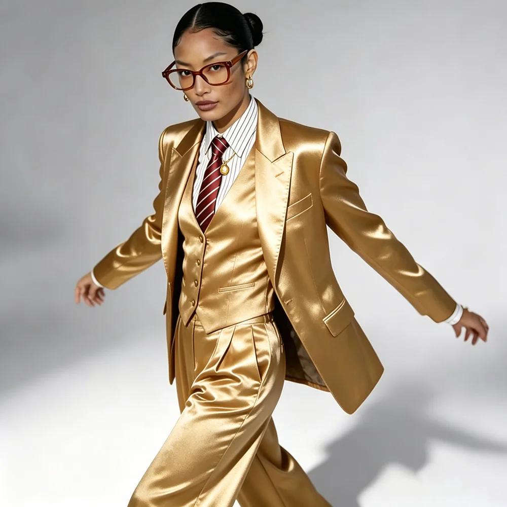 Professional Women's Gold Satin 3-Piece Suit Single Breasted Boss Set Jacket+Vest+Pants Formal Business Evening Party Outfit
Professional Women's Gold Satin 3-Piece Suit Single Breasted Boss Set Jacket+Vest+Pants Formal Business Evening Party Outfit