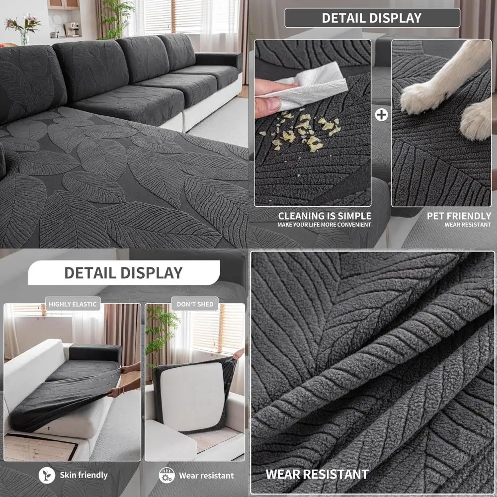 Washable Stretch Sofa Covers for L-Shape Sectionals, 3-Seat + Chaise, Dark Gray, Pet-Friendly Decor Protector
Washable Stretch Sofa Covers for L-Shape Sectionals, 3-Seat + Chaise, Dark Gray, Pet-Friendly Decor Protector