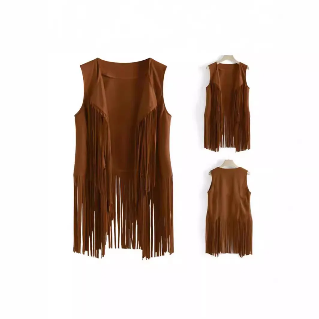 Europe and the United States new fringe coat female deerskin velvet unbuckled medium long vest vest coat
Europe and the United States new fringe coat female deerskin velvet unbuckled medium long vest vest coat