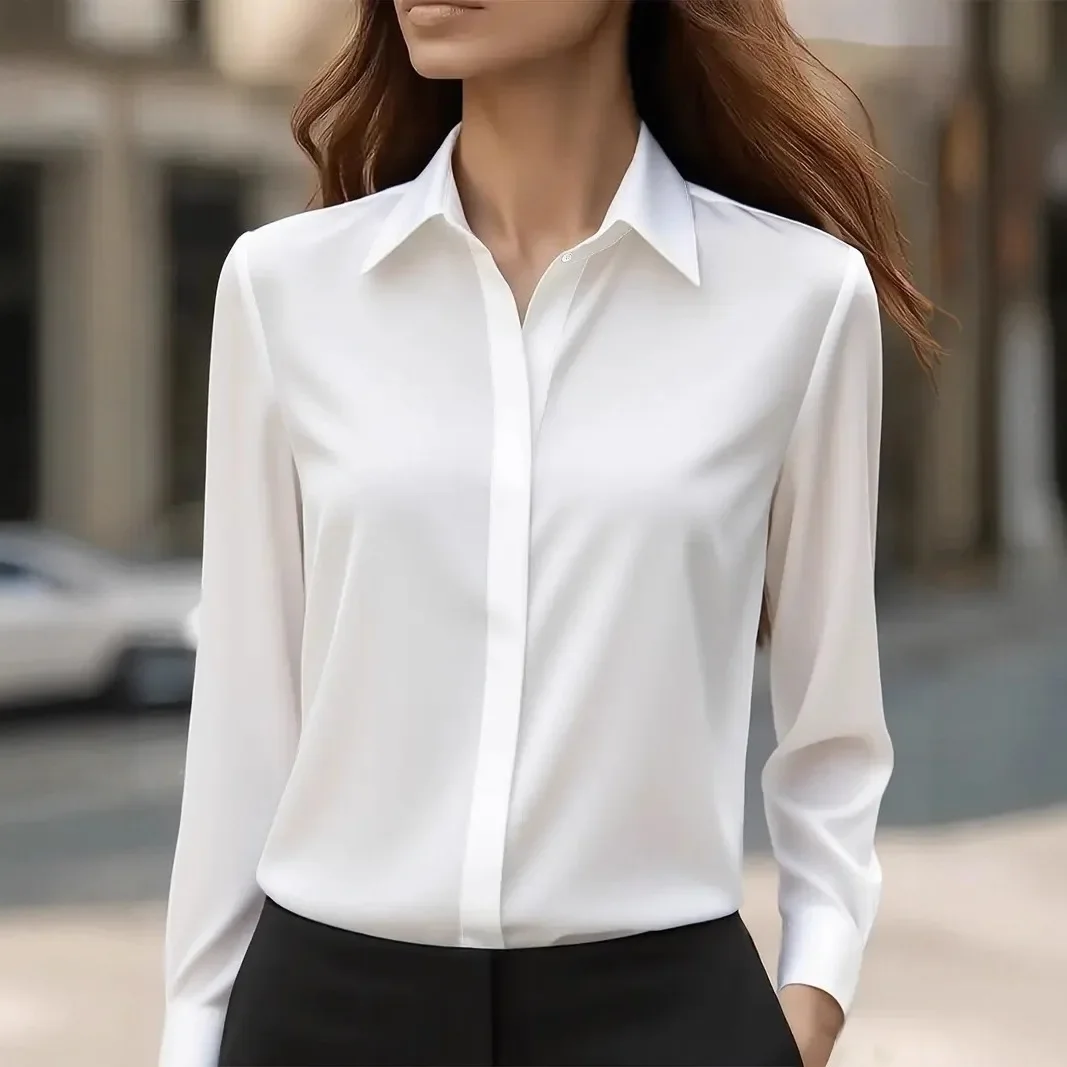 Casual Loose Women's Long-sleeved Shirt 10 Color Lapel Satin Button Cardigan Office Commuting Elegant Simple Top Basic Blouses
Casual Loose Women's Long-sleeved Shirt 10 Color Lapel Satin Button Cardigan Office Commuting Elegant Simple Top Basic Blouses