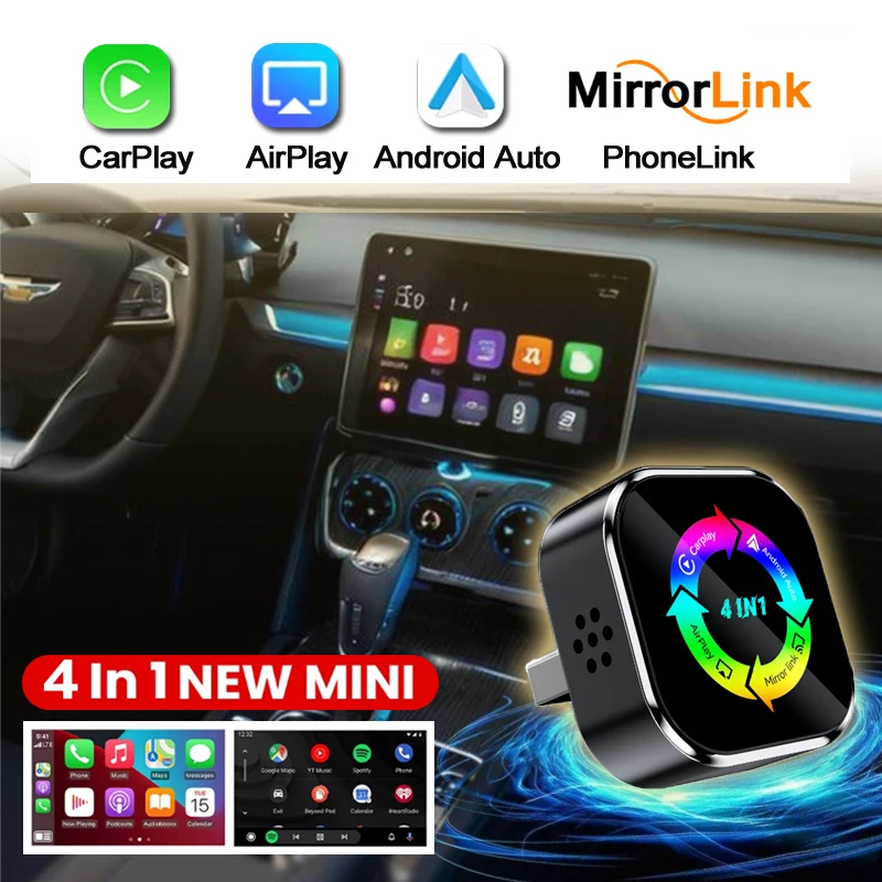 4 in 1 Wireless Carplay Airplay For IPhone,Smart Phone Mirror & Android Auto AI Box For Android Phone For OEM Car System Screen
4 in 1 Wireless Carplay Airplay For IPhone,Smart Phone Mirror & Android Auto AI Box For Android Phone For OEM Car System Screen