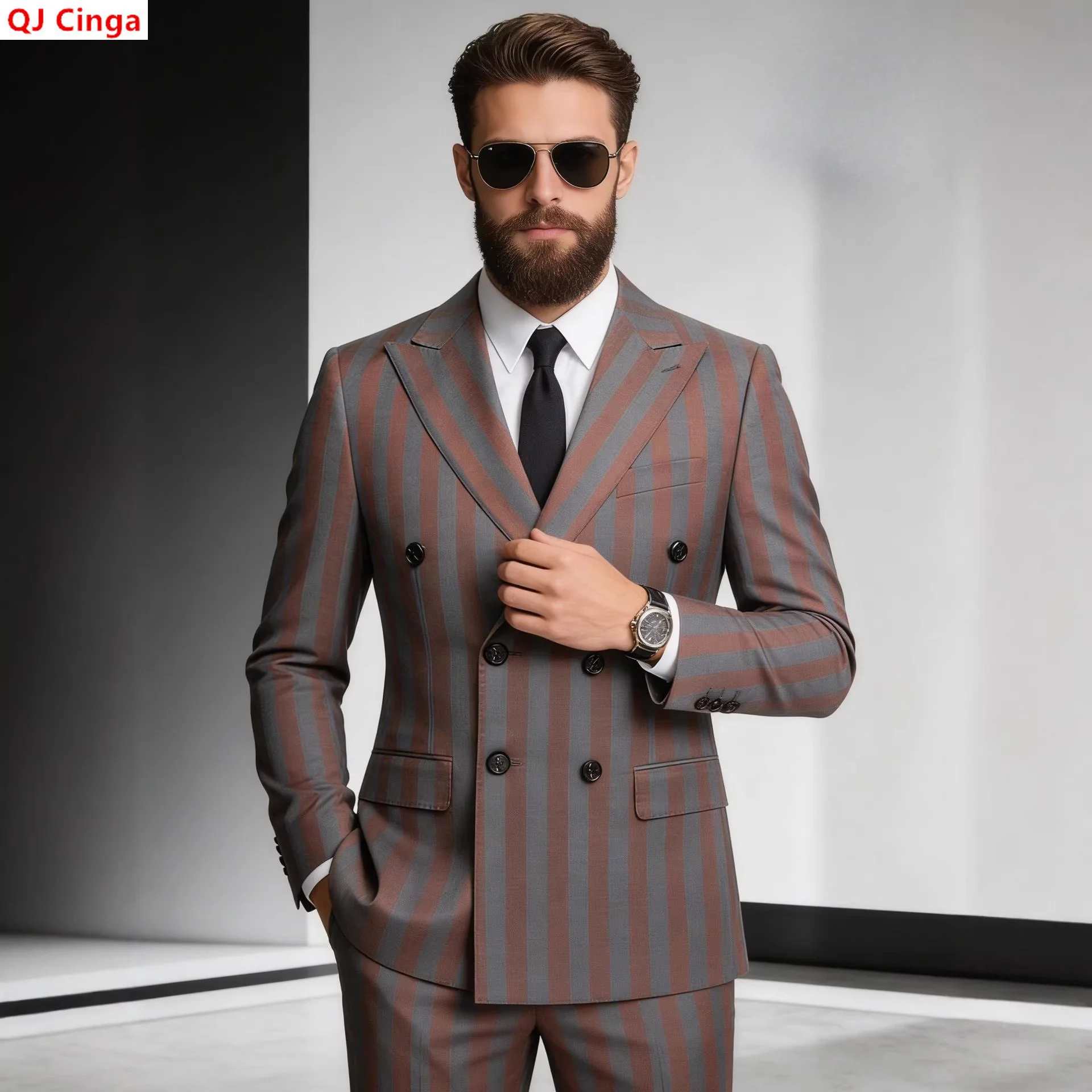 Men's Double-breasted Striped Two-piece Suit, Featuring A Jacket and Pants Perfect for Weddings / Parties. Red, Gray, Yellow.
Men's Double-breasted Striped Two-piece Suit, Featuring A Jacket and Pants Perfect for Weddings / Parties. Red, Gray, Yellow.
