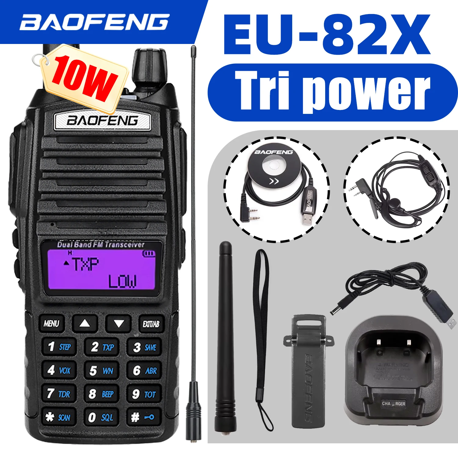 1 шт. портативная рация Baofeng EU82X UV-82: мощность 10 Вт, портативная, дальнего действия, двухдиапазонная (VHF/UHF), для кемпинга, UV-82
1 шт. портативная рация Baofeng EU82X UV-82: мощность 10 Вт, портативная, дальнего действия, двухдиапазонная (VHF/UHF), для кемпинга, UV-82
