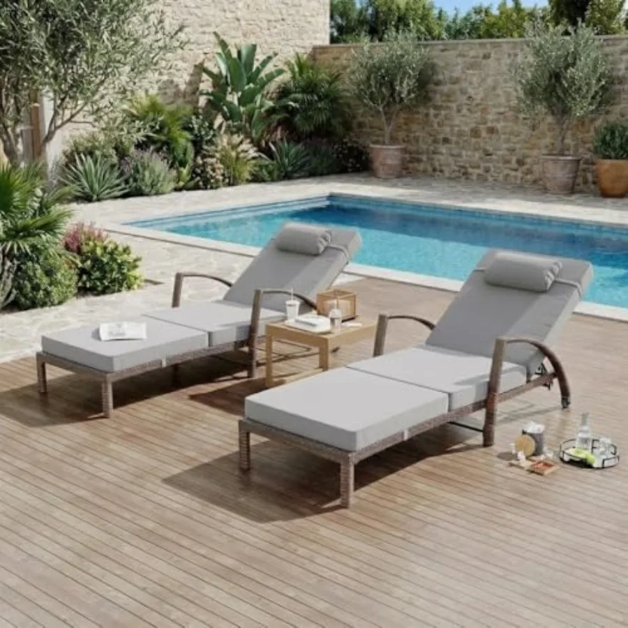 Outdoor Chaise Lounge Set of 2, 5-Position Adjustable PE Wicker Reclining Chairs with Wheels and 3.5" Cushions, 400 lbs Capacit
Outdoor Chaise Lounge Set of 2, 5-Position Adjustable PE Wicker Reclining Chairs with Wheels and 3.5" Cushions, 400 lbs Capacit