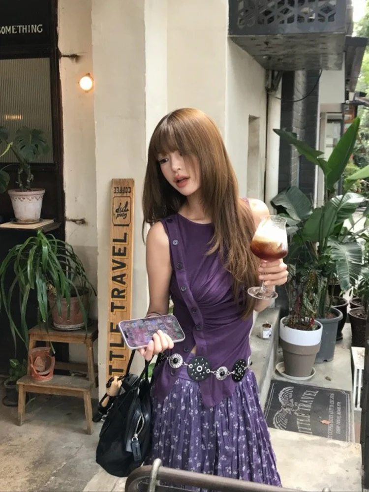 Korean Style Spicy Girl Folded Sleeveless Vest Top Women's Summer New Purple Floral Halter Skirt Two-Piece Set Fashionable Ca...
Korean Style Spicy Girl Folded Sleeveless Vest Top Women's Summer New Purple Floral Halter Skirt Two-Piece Set Fashionable Ca...