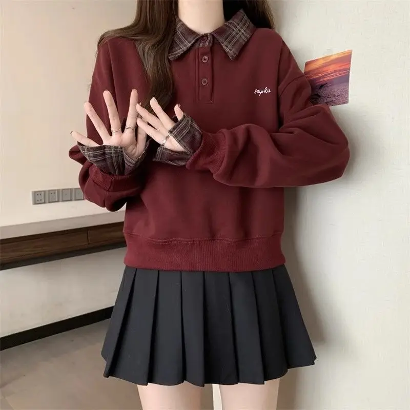 Checkered Shirt Patchwork Fake Two-piece Hoodie Women's Loose Korean Polo Collar Top
Checkered Shirt Patchwork Fake Two-piece Hoodie Women's Loose Korean Polo Collar Top
