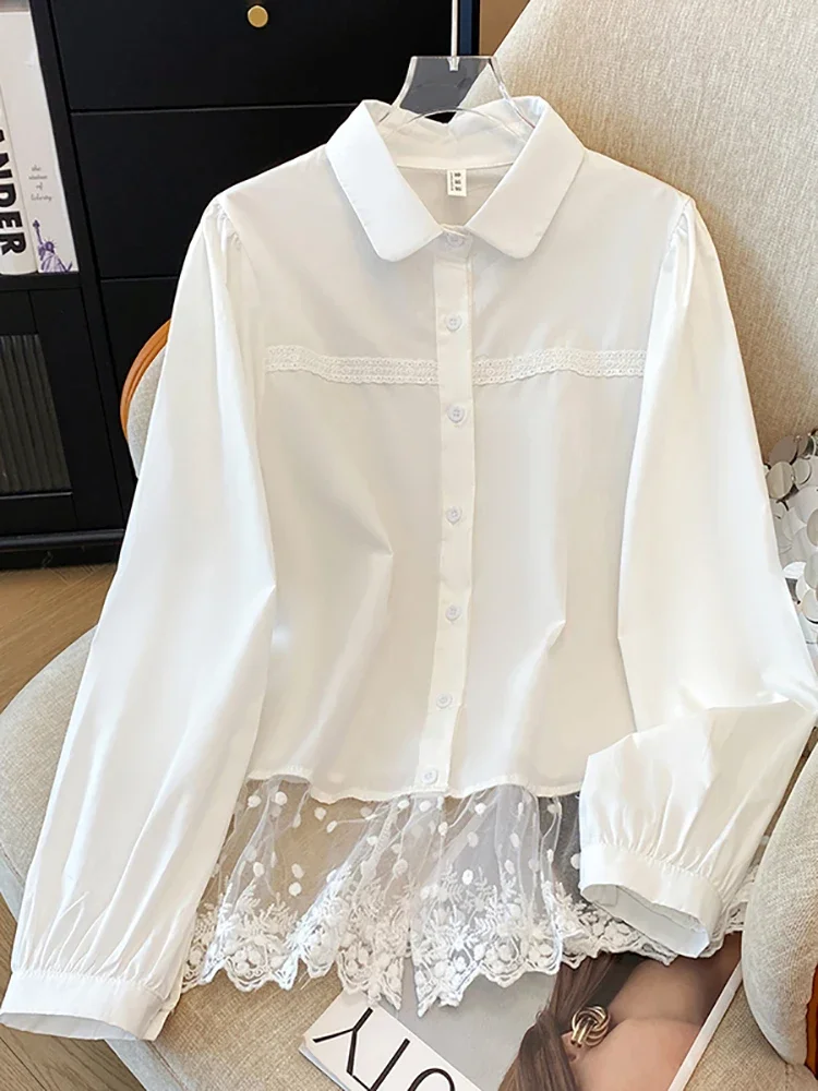 SuperAen 2025 Spring New Design Fashion Sweet Lace Spliced Shirt Women Korean Style Lapel Collar White Casual Shirts
SuperAen 2025 Spring New Design Fashion Sweet Lace Spliced Shirt Women Korean Style Lapel Collar White Casual Shirts