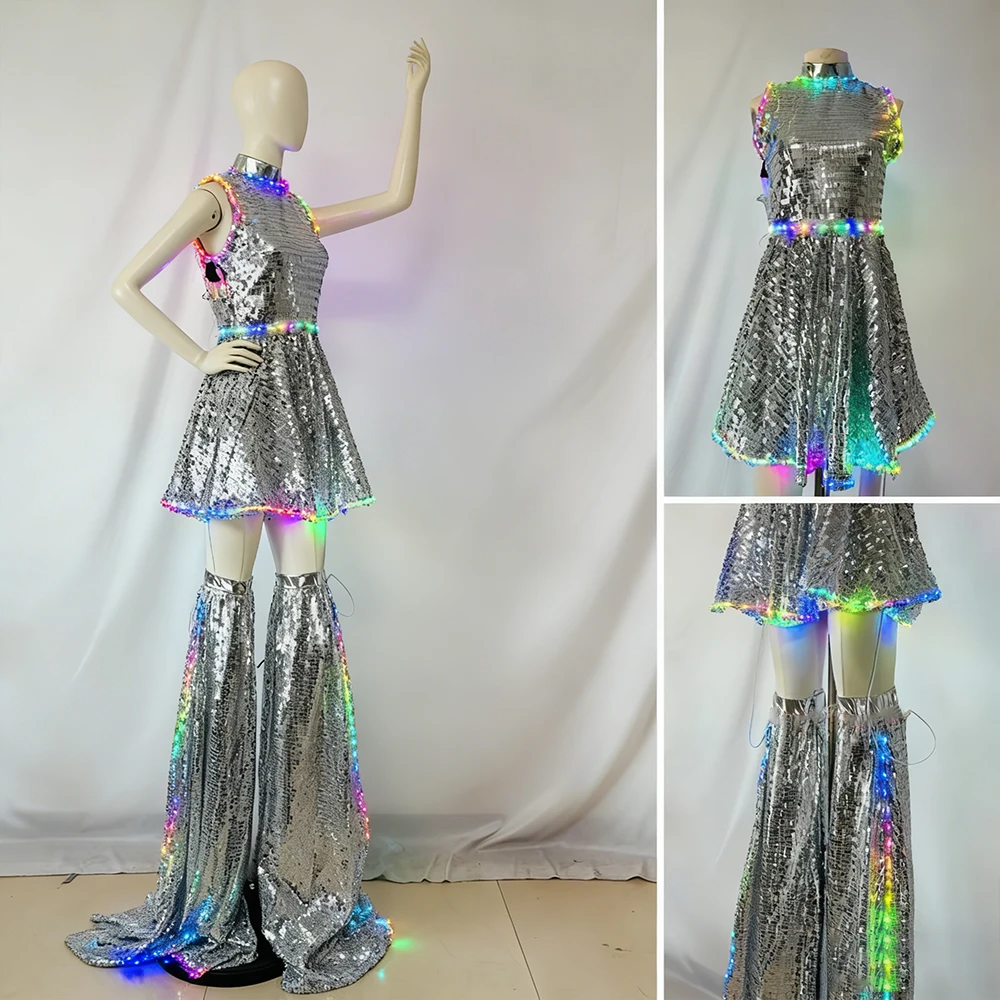 Светодиодное красочное платье-бретелька Серебряная сверкающая юбка Сценическое представление Фестиваль Бар Ночной клуб Rave Bar Деловой костюм для выступлений
Светодиодное красочное платье-бретелька Серебряная сверкающая юбка Сценическое представление Фестиваль Бар Ночной клуб Rave Bar Деловой костюм для выступлений